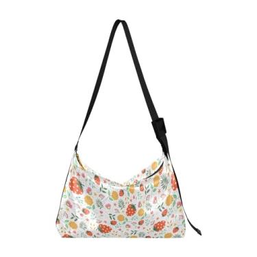 Imagem de GAIGEO Bolsa de ombro masculina de couro Arrow to the Heart on Valentine's Day, bolsa de ombro transversal de couro com zíper, Lindo floral morango, One Size