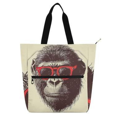 Imagem de GAIGEO Gorilla Bolsa de trabalho engraçada para mulheres, lona, praia, livros, zíper, utilitária, presente de escritório para amantes de livros