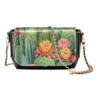 Imagem de Bolsas transversais de couro com arco paisagens em formato de jardim para mulheres modernas, bolsa de ombro moderna, bolsas transversais de couro, Cacto e flor em um verde - 1, One Size
