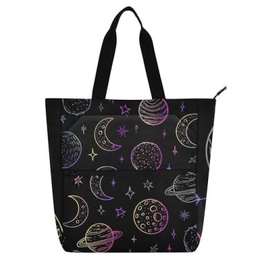 Imagem de GAIGEO Moons Bolsa feminina preta de lona para escola, bolsa de viagem com compartimentos