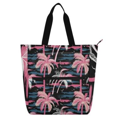 Imagem de GAIGEO Bolsas de trabalho femininas com palmeiras, bolsa escolar de lona com zíper, bolsa feminina infantil com compartimentos