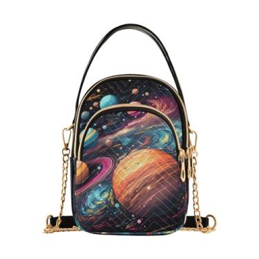 Imagem de Bolsa tiracolo feminina com borda floral aquarela, bolsa transversal com alça de corrente, transversal para mulheres na moda, Solar System Planet, One Size