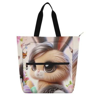 Imagem de GAIGEO Bolsa de trabalho feminina Kawaii coelhinho coelho lona faculdade escola bolsa utilitária bolsas infantis amantes de livros