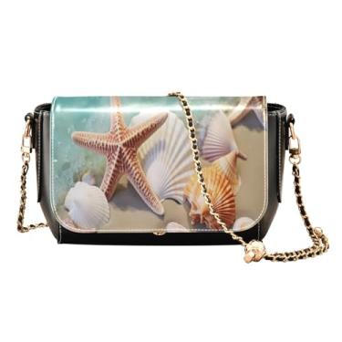 Imagem de GAIGEO Bolsa tiracolo de lavanda para mulheres, bolsa de ombro de couro PU, bolsa de ombro feminina de couro, Estrelas e conchas na praia-2, One Size