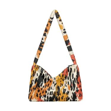 Imagem de Bolsas de ombro femininas verdes natalinas, bolsa de pelúcia Undersrm, bolsa de ombro feminina, Pele de tig amarela preta e branca, One Size