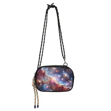 Imagem de TSENQUE Bolsas pequenas transversais femininas bolsa de viagem sobre o ombro bolsas casuais fofas carteira para celular bolsa de celular galáxia estrelada nebulosa