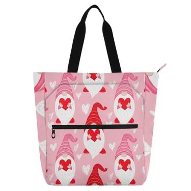 Imagem de Gnomos fofos bolsa de trabalho feminina rosa bolsa escolar de lona com zíper presente fofo para amantes de livros