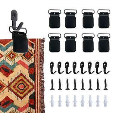 Imagem de Conjunto de 8 ganchos de tapeçaria resistentes, ganchos de tapete para paredes, clipes de tapeçaria de metal, ganchos de colcha para pendurar na parede, cobertores, bandeira, exibição de xaile