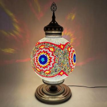 Imagem de Abajur turco, abajur de mesa de chão grande com mosaico, cúpula de abajur marroquina artesanal antiga boêmia vintage, luminária de chão Tiffany, abajur de cabeceira com vitral, vermelho