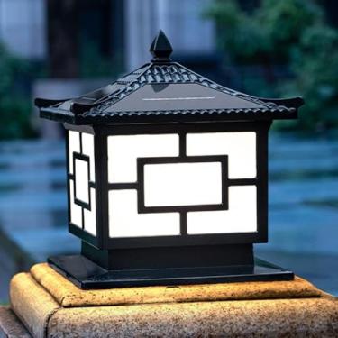 Imagem de CMOLVUR Luminária solar de 4 cores que mudam de luz, luminária de poste de decoração de paisagem de vila de cerca, iluminação IP55 à prova d'água, para entrada grande P