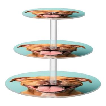 Imagem de Smiling Brown Pitbull Suporte engraçado de 3 camadas para cupcake para copo de festa, torre de bolo, exibição de acrílico, para chá de bebê, suporte de bolo para festa, bandeja de sobremesa