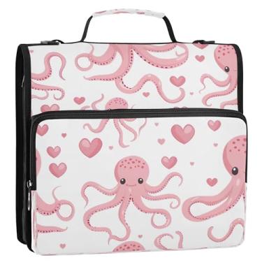 Imagem de Fichário organizador de pasta de polvo rosa fofo, fichário com zíper com alça, fichários escolares para o ensino médio