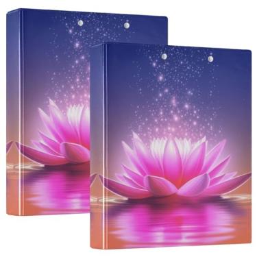 Imagem de Fichários personalizados de flor de lótus rosa brilhante com água calma de 3,8 cm, 3 anéis, comporta 200 folhas, pastas, fichário planejador, 31,5 x 27 x 6 cm, pacote com 2