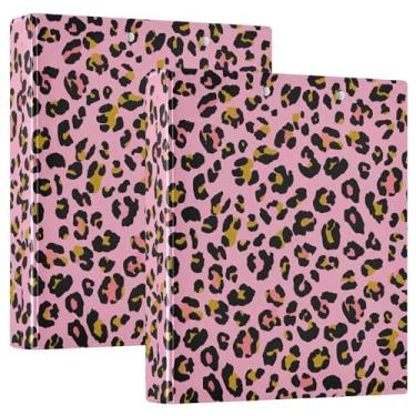 Imagem de Fichários de 3 anéis com estampa de leopardo, rosa, caramelo, 200 folhas, fichário de receitas com anel redondo, 31,5 x 27 x 6 cm, 1 pacote