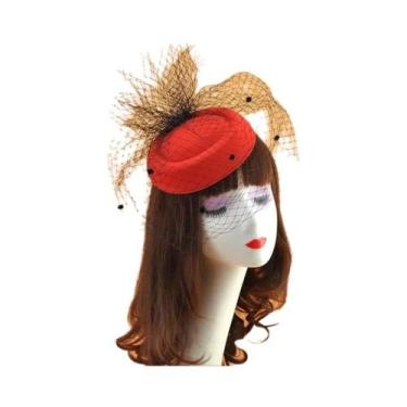 Imagem de Chapéu Fascinator Feminino Chique Artesanal Com Plumas Para Casamento,