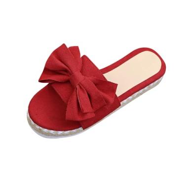 Imagem de Chinelos femininos modernos casuais de cabeça redonda confortáveis para praia sapatos casuais, Vermelho, 34