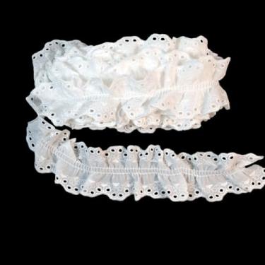 Imagem de Acabamento de renda de algodão de 4,8 cm de largura, acabamento vintage plissado de renda dupla face, fita de algodão de costura para decoração de casa, artesanato de costura DIY (branco)