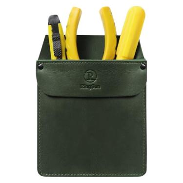 Imagem de RingSun Protetor de bolso de couro genuíno para homens, bolsa de ferramentas de bolso durável, camisas jeans, protetor de bolso para canetas, verde