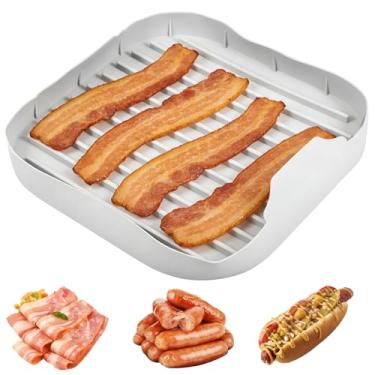 Imagem de YLMFTNU Bandeja de bacon para micro-ondas, 25 x 25 x 4,8 cm, panela grande de silicone para bacon, bandeja de metal quadrada antiaderente para cozinhar no micro-ondas, panela de pizza reutilizável