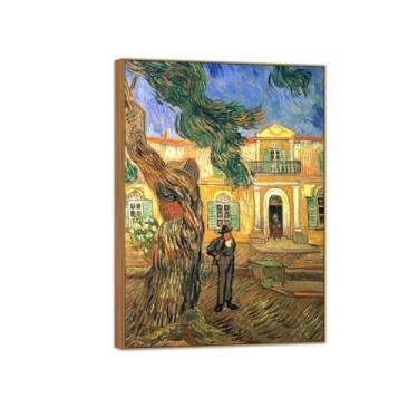 Imagem de BMZFYBS Vincent van Gogh Famosa pintura em tela de arte de parede pronta para pendurar Hospital na Provença. Imagem em moldura de madeira para decoração de sala de estar 40 x 55 cm 16 x 22 pol