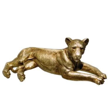 Imagem de Estátua de leopardo de resina pintada à mão, escultura decorativa realista de leopardo polystone – Estátua grande de decoração de animais para escritório em casa, mesa, chão, jardim e presentes