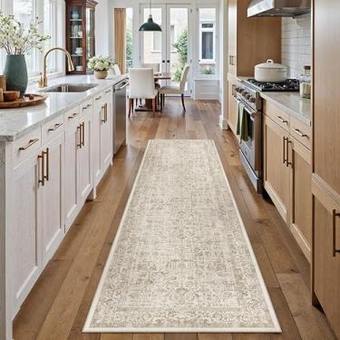 Imagem de PureCozy Tapete de corredor marrom claro 6 cm x 30 cm lavável para corredor cozinha vintage envelhecido antiderrapante interior retrô floral quarto acento tapete longo banheiro escritório lavanderia
