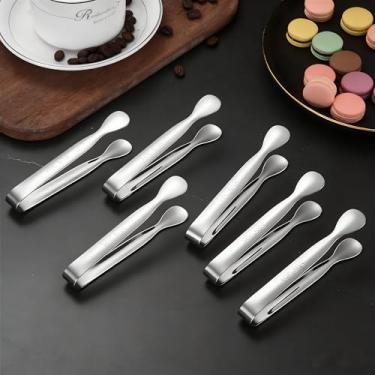 Imagem de 6 mini pinças para servir, pinças de cozinha para açúcar gelado de 10 cm de aço inoxidável para servir alimentos, suprimentos de barra de cacau quente, para aperitivos, salada, chá, cafeteria (prata)