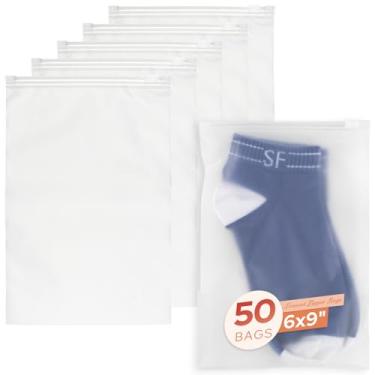 Imagem de Frametory Pacote com 50 bolsas organizadoras de meias de 15 x 23 cm, sacos de plástico com zíper fosco para armazenamento de viagem, luvas de embalagem, artigos de higiene pessoal, toalhas pequenas, 3