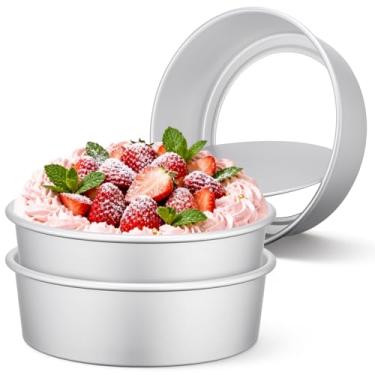 Imagem de Beasea Formas de bolo de 25 cm, pacote com 3 formas redondas grandes de liga de alumínio com fundo removível, molde de lata de cheesecake para festa de casamento e aniversário
