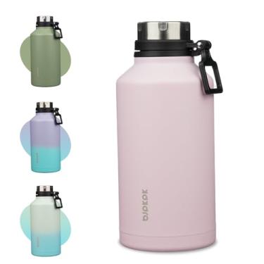 Imagem de BJPKPK Garrafa de água isolada de 1,8 g com alça de 1,8 litro de aço inoxidável garrafa térmica de viagem reutilizável grande garrafa de água, rosa