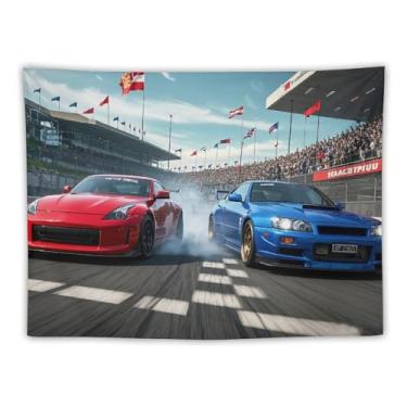 Imagem de HouLaiZhe JDM Tapeçaria de carro Japão Jdm 350z Vs R34 corrida para pendurar na parede quarto decoração de casa tapeçarias estética piquenique decoração de parede arte de parede para dormitório sala