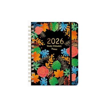 Imagem de Agenda 2026 semanal e mensal, organizador espiral A5 com papel grosso (conjunto de um livro) (flores coloridas)