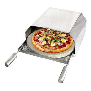 Imagem de Forno de Pizza Multiusos Em Inox Com Pedra Refratária Para Churrasquei