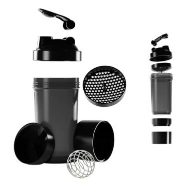 Imagem de Coqueteleira Shaker Academia Compartimento Suplementos Divisórias 500ml (Preto)