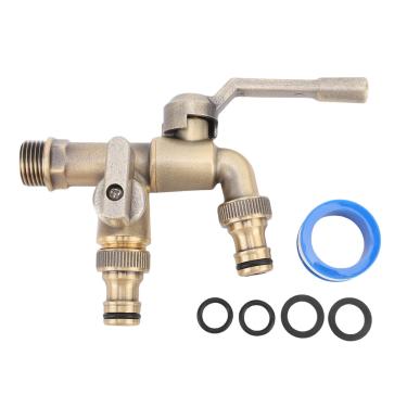 Imagem de FTVOGUE Torneira de Jardim Montada na Parede para Exterior, Saída Dupla, à Prova de Gelo, Com Válvula de Esfera de Latão, Entrada de 1/2 Polegadas, retrô, Bronze