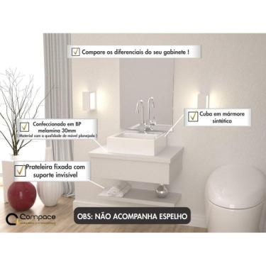 Imagem de Conjunto para Banheiro Gabinete com Cuba Q35 e Prateleira 605w Metrópole Compace Branco Chess