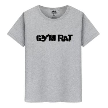 Imagem de Camiseta Masculina Casual Algodão Fio Penteado GYM RAT, Cinza, XGG