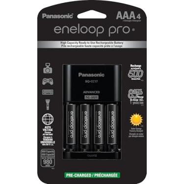 Imagem de Pacote de carregador de bateria avançado Panasonic K-KJ17K3A4BA com 4 pilhas recarregáveis AAA Eneloop Pro de alta capacidade Ni-MH