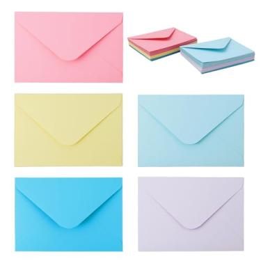 Imagem de Pacote com 50 envelopes de cartão de presente, mini envelopes de 10 x 7 cm, envelopes para cartões de visita multicoloridos, envelopes pequenos para feriados, casamentos, chás de bebê, aniversários e