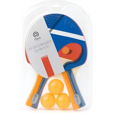Imagem de Kit Ping Pong com 2 Raquetes e 3 Bolinhas Tenis de Mesa Preto com Vermelho Madeira