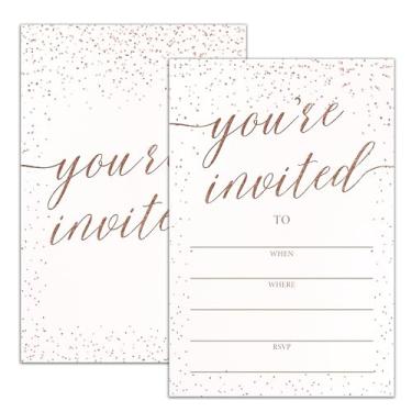 Imagem de Moonle Pacote com 20 cartões de convite em ouro rosa - "You are Invited" Convites de festa elegantes perfeitos para casamento, chá de panela, chá de bebê, convites de aniversário com 20 envelopes