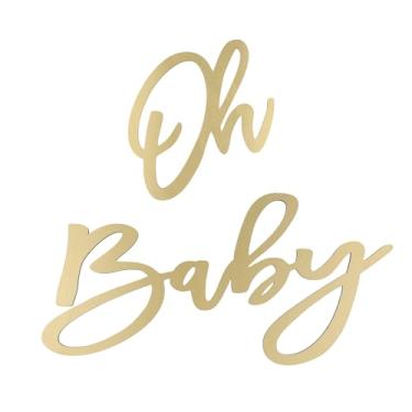 Imagem de NQEUEPN Placa Oh Baby, Faixa De Madeira Com Letras Douradas, Chuveiro Para Decoração Fundo, Menino E Menina