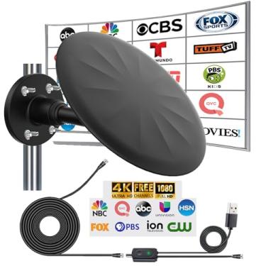 Imagem de Antena de TV omnidirecional externa, antena externa para Smart TV, sinal HD digital de recepção de longo alcance de 720°, com super amplificador de sinal, para sótão, trailer, barco, 2025 (BLACK02)