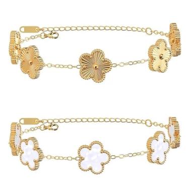 Imagem de KINFERTE Conjunto de pulseiras de trevo banhado a ouro 18 K para mulheres, pulseiras de trevo da sorte, joias modernas, presentes de aniversário para mulheres/mães/amigas/amigas/irmã, Large, Aço