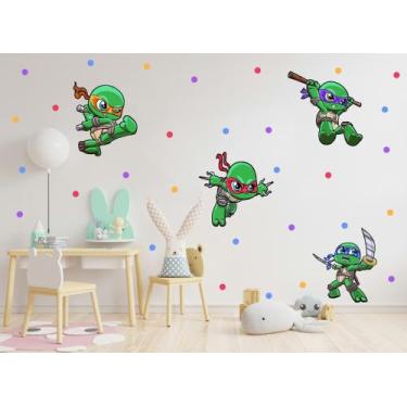 Imagem de adesivo de parede tartarugas ninjas desenho infantil decoração quarto 