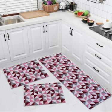 Imagem de Jogo De Tapete Para Cozinha Antiderrapante Kit 3 Pçs Várias Cores - J&