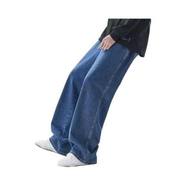 Imagem de Calças Jeans Masculinas Coreanas Lisas Casuais De Perna Larga Clássica