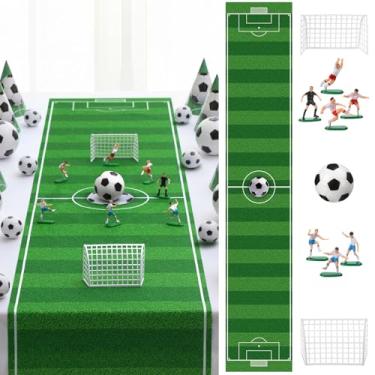 Imagem de Tiamon Soccer Table Decorations Kit Includes 7 Player Figures, 2 Field Goal Nets, 1 Field Table Runner, 1 Mini Bouncy Ball for Soccer Theme Birthday Party Decorations Baby Shower Party Supplies