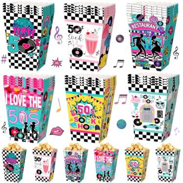 Imagem de Gueevin 24 caixas de pipoca dos anos 50, caixas de petiscos, doces, biscoitos, recipientes para lembrancinhas dos anos 50, decorações