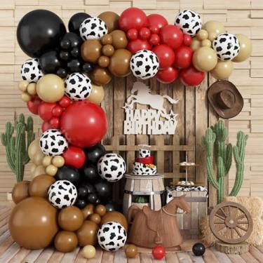 Imagem de Kit de guirlanda de arco de balão ocidental, 173 peças, kit de arco de balão marrom vermelho e preto para Wild West My First Rodeo, chá de bebê, aniversário, fazenda, festa, decorações com balões de